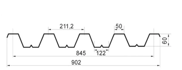 Профнастил оцинкованный НС60 0,6мм 1м
